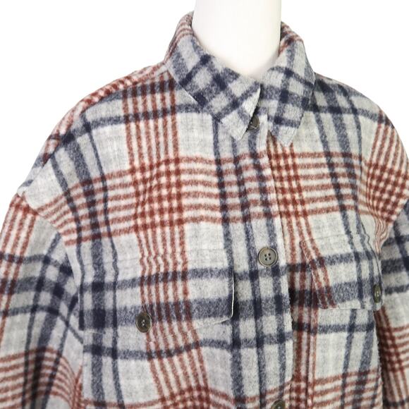 ZARA grey and navy blue plaid faux wool knit mid length coat S - Picture 2 of 6